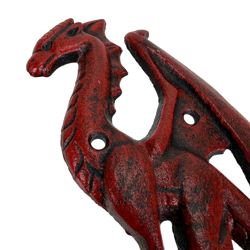 Set Of 3 Dragon Wall Hooks Red Distressed Cast Iron 65 In Decorative image number 4