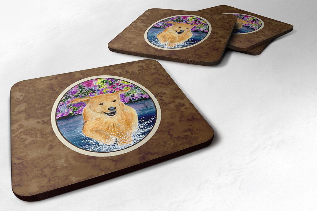 Caroline's Treasures SS8627FC Golden Retriever Foam Coasters (Set of 4), 3.5 H x 3.5 W, Multicolor