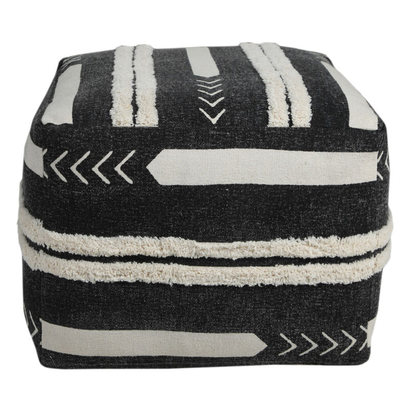 Decorative Cotton Pouf Ottoman – Geometric Upholstered Ottoman for Lounge