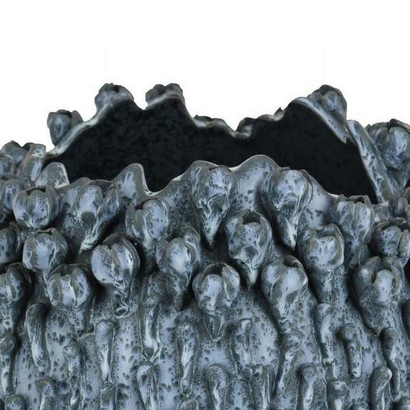 12 Inch Decorative Bowl with Drop Accents, Modern Style, Blue Ceramic - Benzara