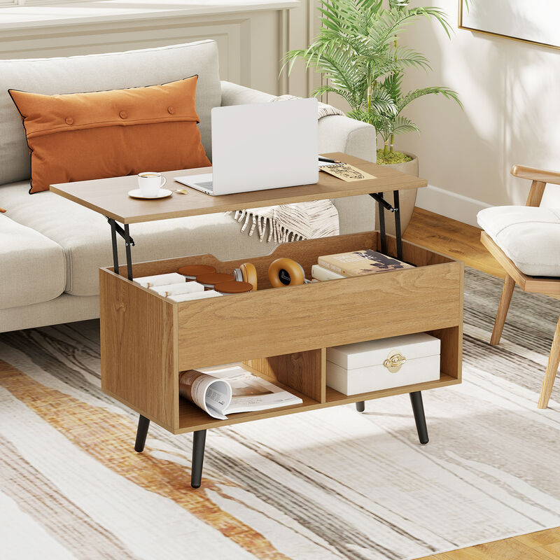 31.5" Modern Coffee Table with Lift-Top Storage and 2 Shelves image number 4