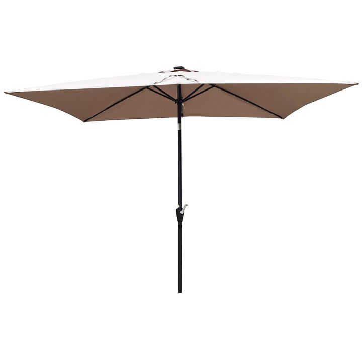 10 x 6.5t Rectangular Patio Solar LED Lighted Outdoor Umbrellas with Crank and Push Button Tilt