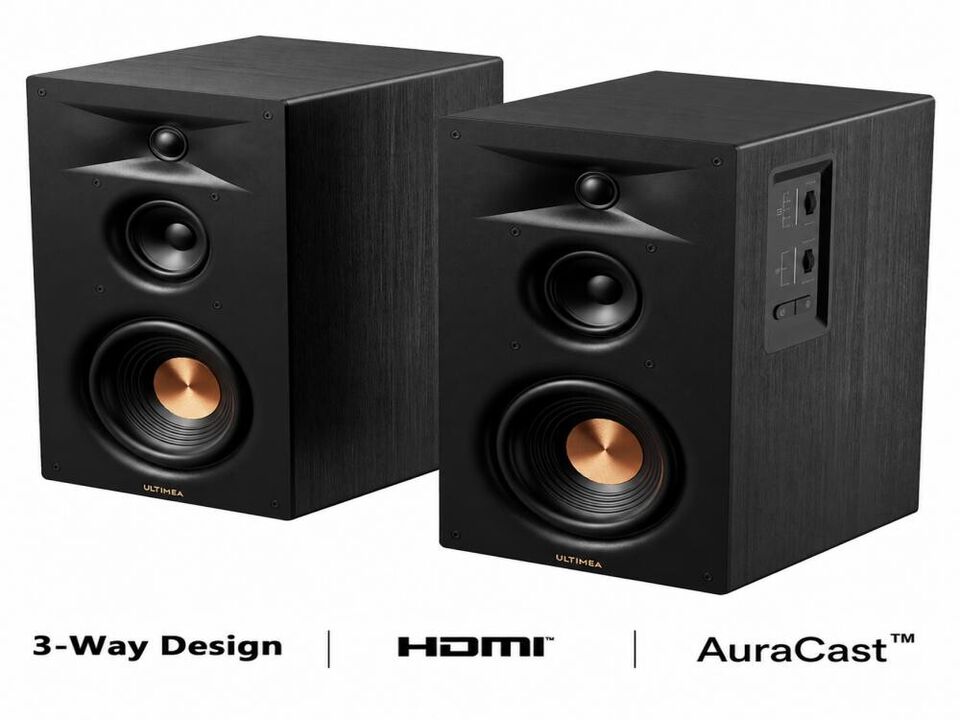 ULTIMEA BS-3 3-Way Powered Bookshelf Speakers, 70W RMS with 5.25" Woofer, HDMI ARC, Bluetooth 6.0, Auracast, App Control, BassMX