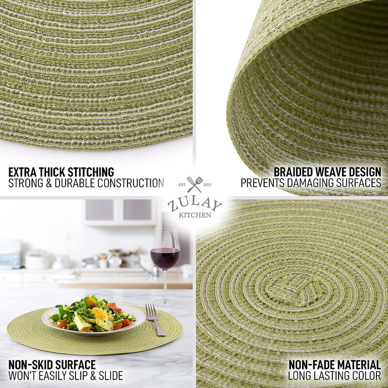 Braided Round Place Mats & Anti-skid Placemat (Set of 6) image number 5