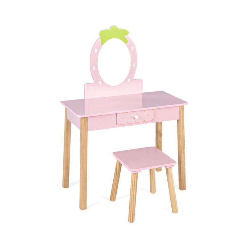 Hivvago 2-in-1 Children Vanity Table Stool Set with Mirror-Pink
