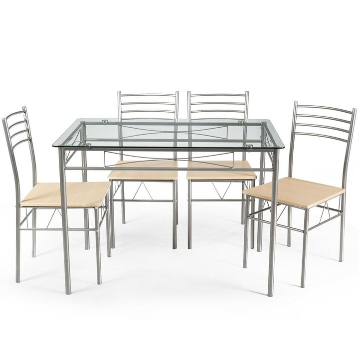 5 Pieces Dining Set Glass Table and 4 Chairs