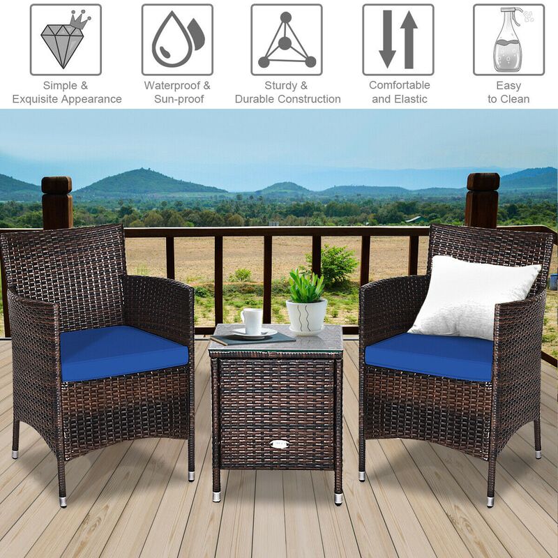 3 Pcs Outdoor Rattan Wicker Furniture Set