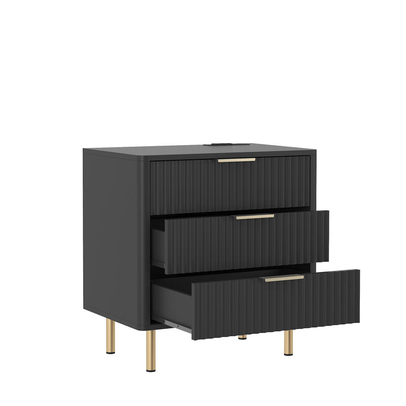 Assembled Nightstand with Charging Station Voice Light USB Storage Cabinet image number 4
