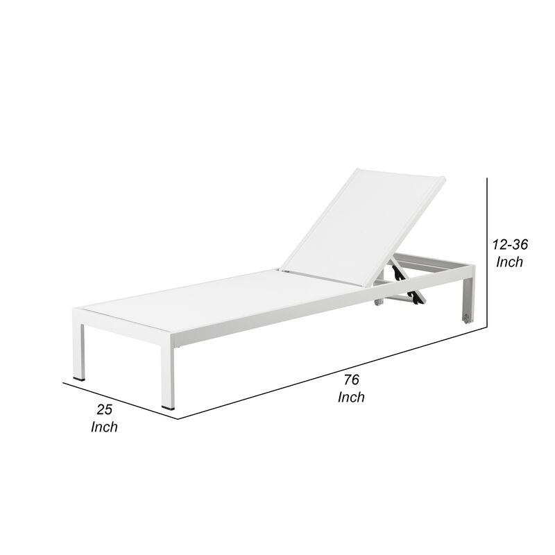 Edie 76 Inch Outdoor Adjustable Chaise Lounger, Metal, White Textilene-Benzara image number 5