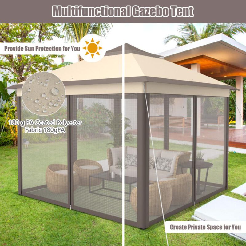 Hivvago 2-Tier Pop-Up Gazebo Tent Portable Canopy Shelter Carry Bag Mesh