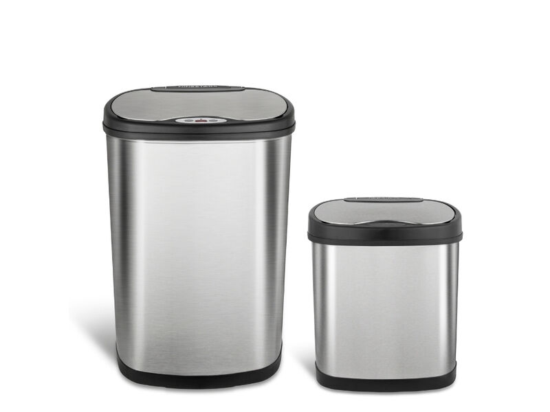 Ninestars 2-Piece Modern Set: 13.2 & 3.2-Gallon Oval Stainless Steel Motion Sensor Trash Cans image number 0