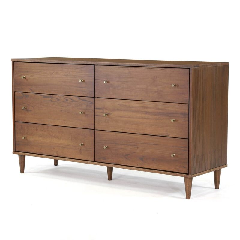 Farmhouse Style 6-Drawer Walnut Dresser with Mid-Century Design image number 0