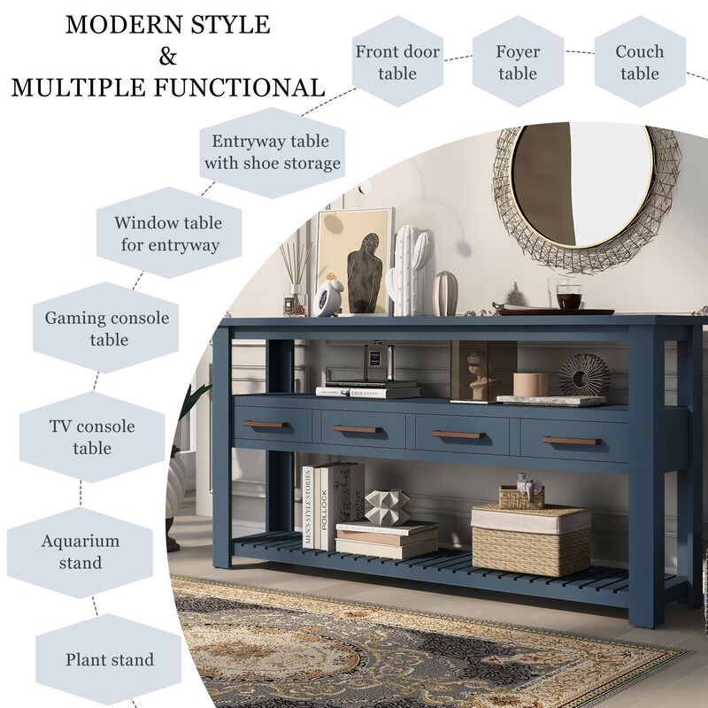 Modern Console Table Sofa Table for Living Room with 4 Drawers and 2 Shelves