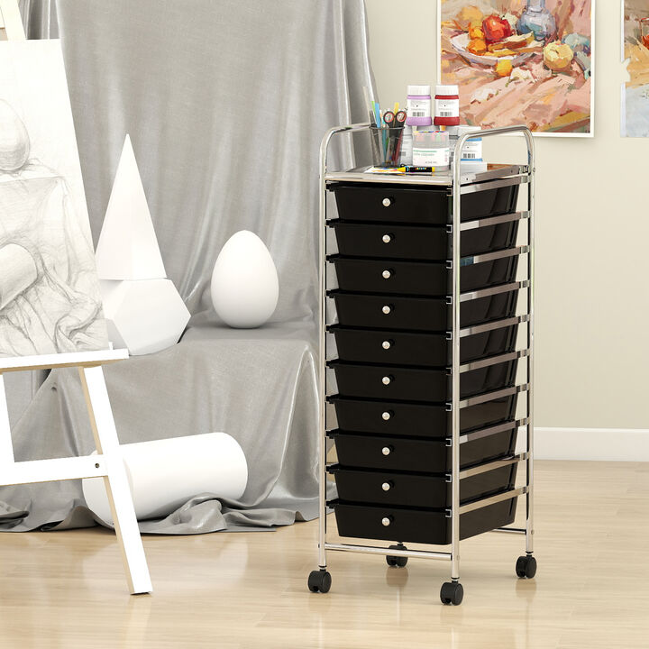 10-Drawer Mobile Storage Cart with Metal Frame and Lockable Universal Wheels