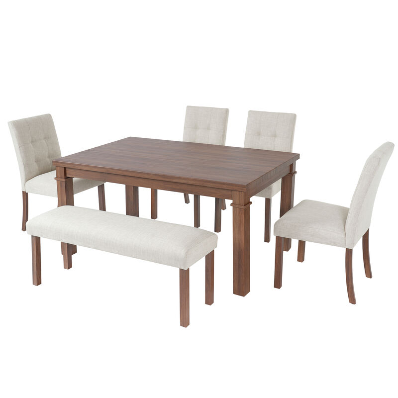 Merax 6-Piece Modern Dining Set, Rectangle Kitchen Table with 4 Upholstered Chairs & Bench
