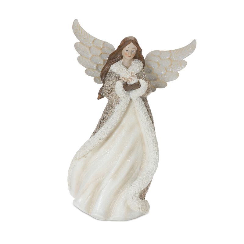 Set of 2 Resin Angels with Birds for Holiday Home Decorations
