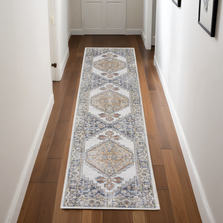 HomeRoots Floral Medallion Distressed Washable Runner Rug