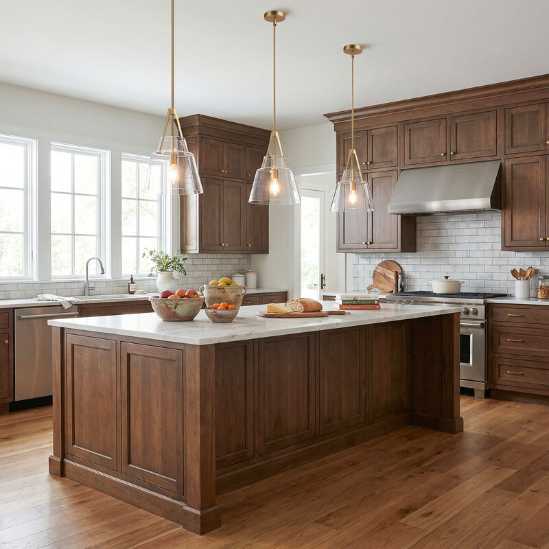 15" Modern Clear Glass Pendant Light with Brushed Brass Finish and 90&deg; Adjustable Swivel Arm for Kitchen Island, Bedroom or Living Room image number 2