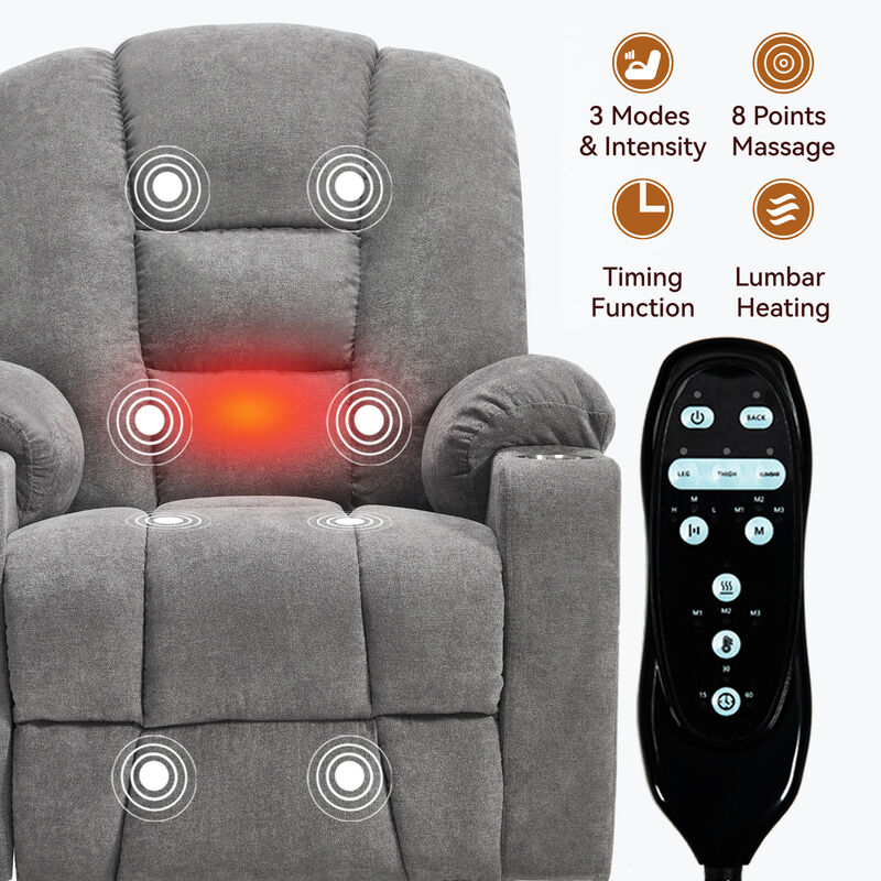 Power Lift Recliner Chair with Massage and Heat, Overstuffed Recliners image number 7
