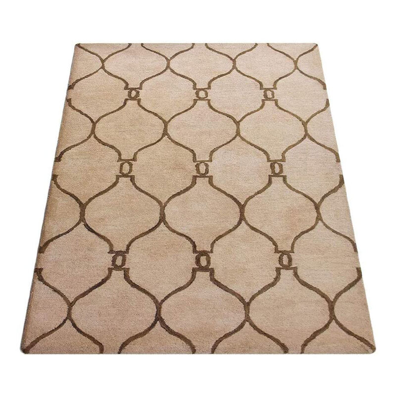 RUGSOTIC CARPETS HAND TUFTED WOOL ECO-FRIENDLY AREA RUGS  - 9'x12', Rectangle Shape, Light Gold Brown, Geometric Modern Design, High Pile Handmade Area Rugs for Living Room, Bed Room (K01004)
