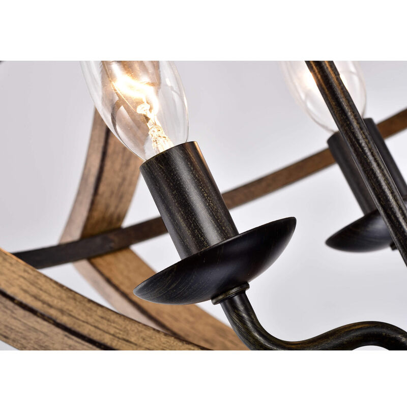 Camille Wood Grain and Antique Black Metal Semi Flush Mount image number 5