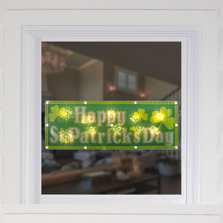 17" Lighted Holographic Happy St.Patrick's Day Window Silhouette Decoration
