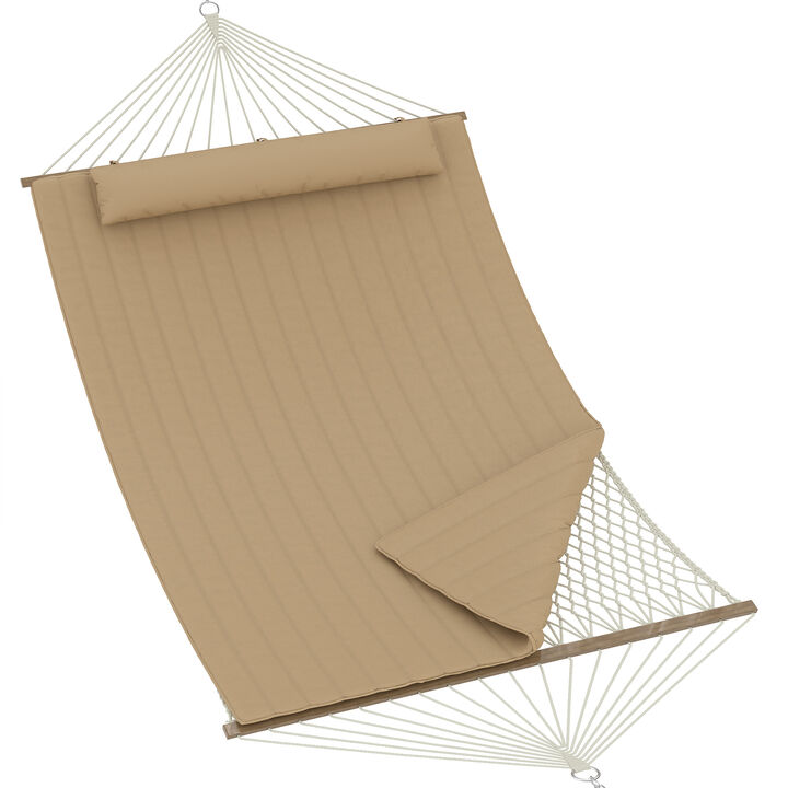 Double Hammock for 2 &ndash; Quilted, Spreader Bar, Removable Pillow, Adjustable Steel Frame, 500 lbs &ndash; Patio, Garden, Beach