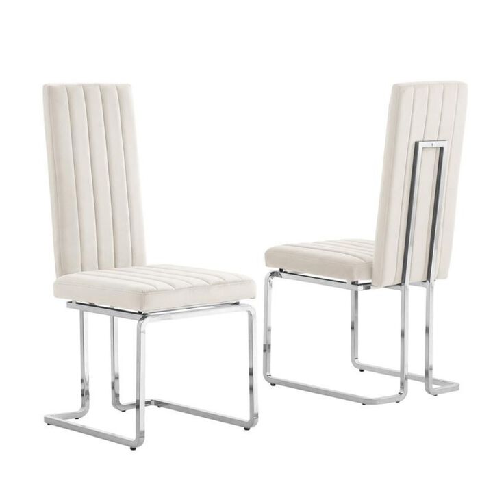 Best Quality Furniture Cream Velvet Chairs With Silver Base (Set Of 2)
