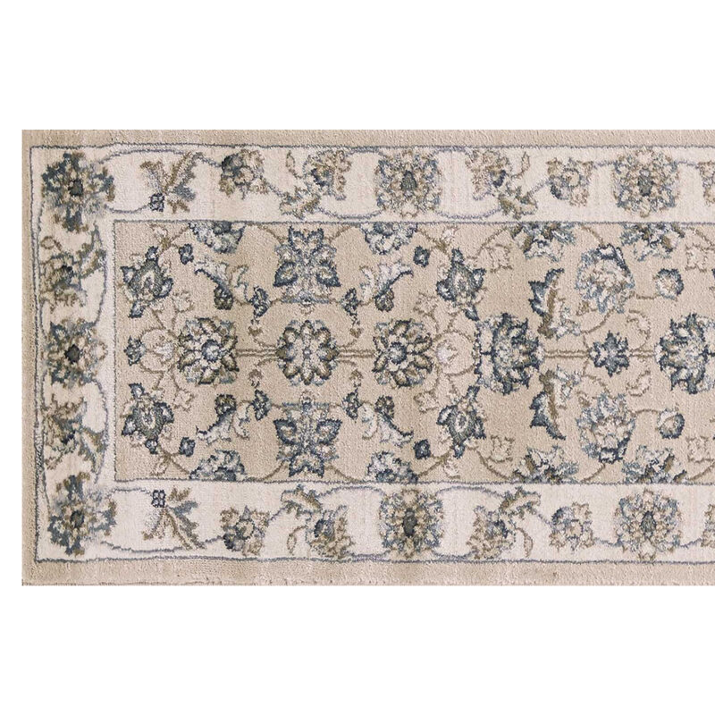 8' Beige Ivory Bordered Floral Indoor Runner Rug image number 0