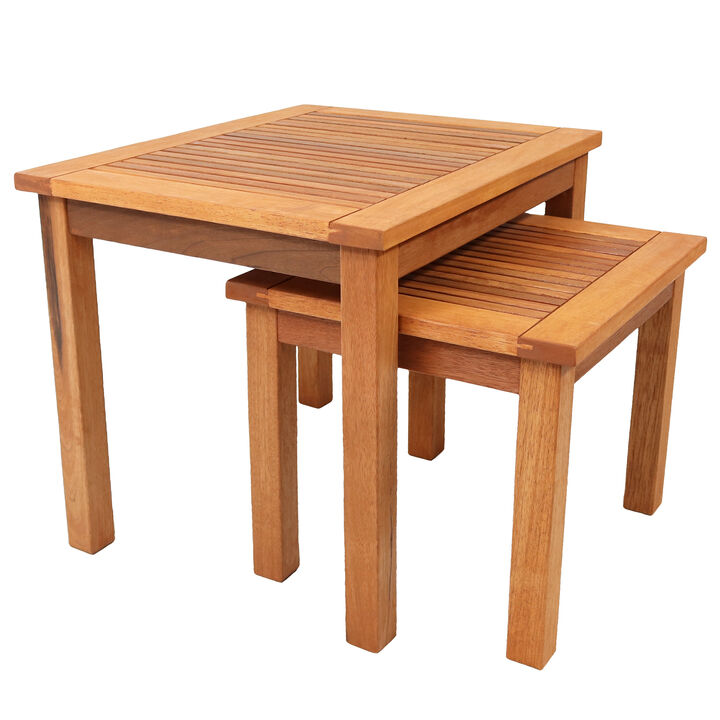 Sunnydaze Meranti Wood Outdoor Nesting Tables - Set of 2