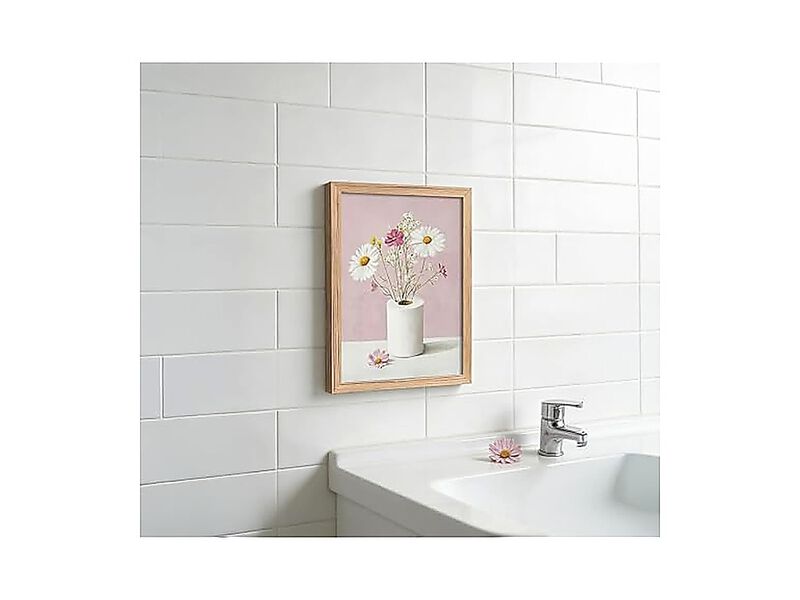 Framed Funny Bathroom Canvas Wall Art Pink Daisy Floral Botanical Decor Toilet image number 2