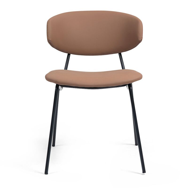 Glamour Home Set of 2 Benito Brown Faux Leather Dining Chair with Black Iron Legs