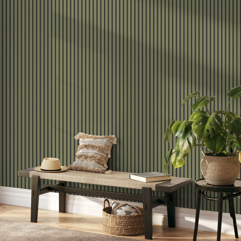 Reggie Olive Vertical Slats Wallpaper image number 3