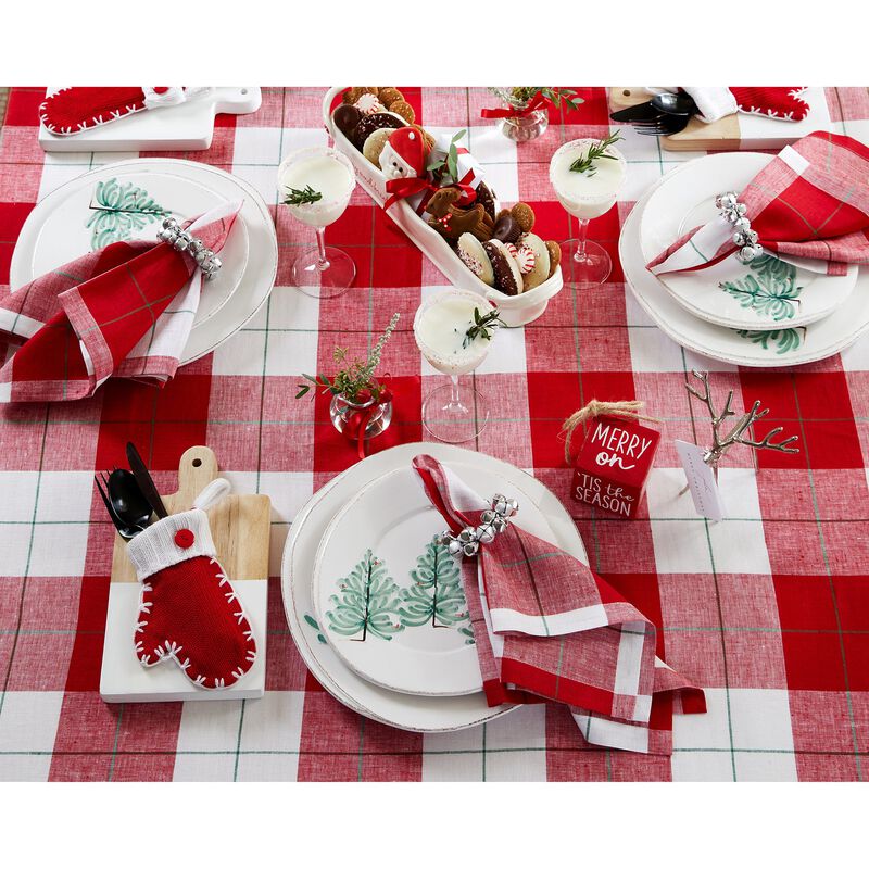 Solino Home Very Merry Plaid 100% Linen Table Throw &ndash; Handcrafted, Machine Washable, Perfect for Holiday and Everyday Dining