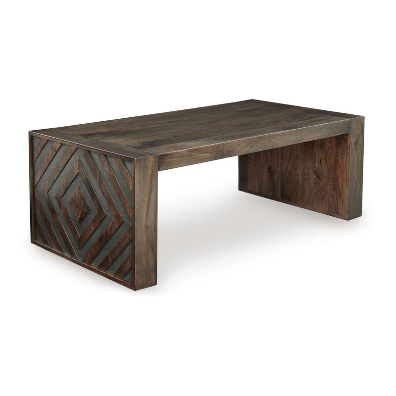 Dreg Cocktail Coffee Table with Diamond Cut Design, Brown Panel Legs