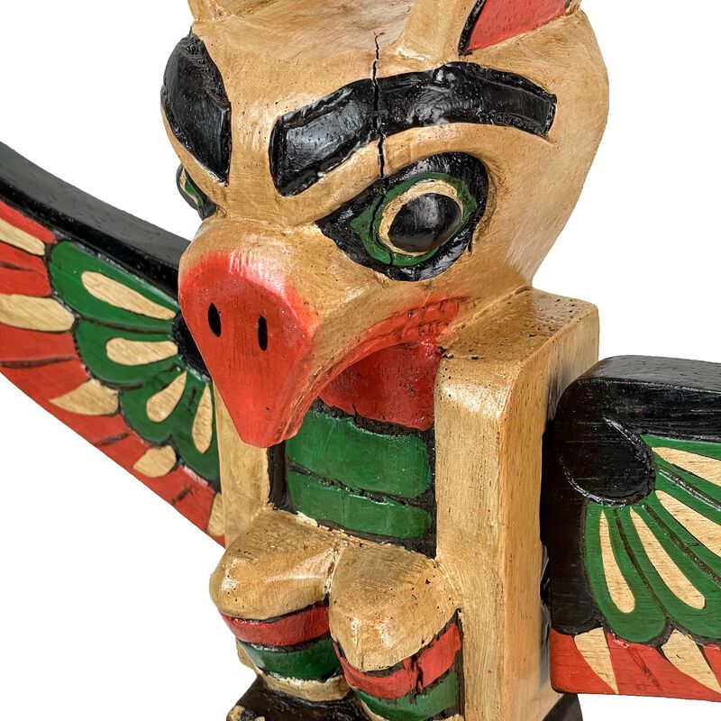 20 Inch Tall Northwest Coast Style Wooden Totem Pole Light Brown image number 2