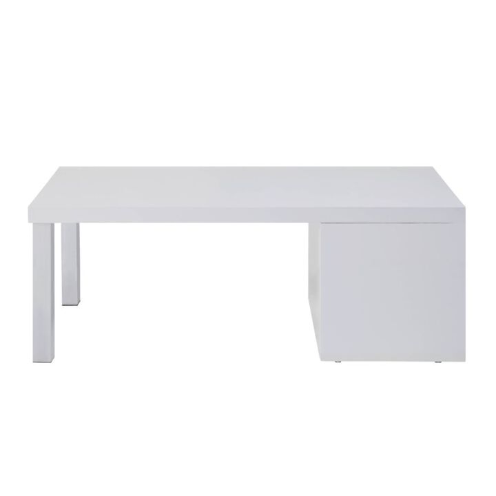 Yadlio Coffee Table - White High Gloss & Chrome - Occasional Tables Set with Storage - High Gloss Wooden Top & Shelves - Metal Straight-Square Leg