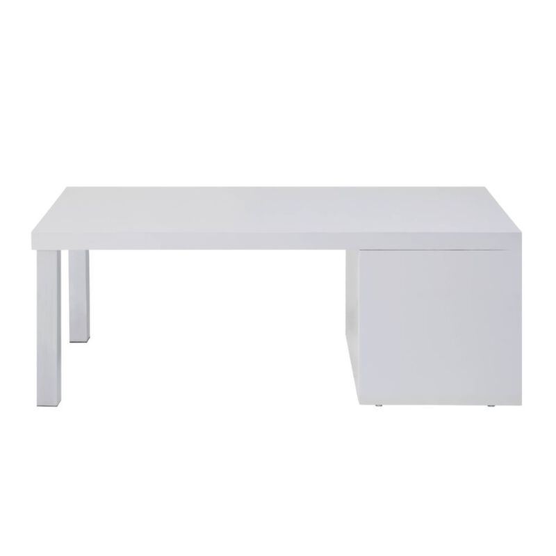 Yadlio Coffee Table - White High Gloss & Chrome - Occasional Tables Set with Storage - High Gloss Wooden Top & Shelves - Metal Straight-Square Leg