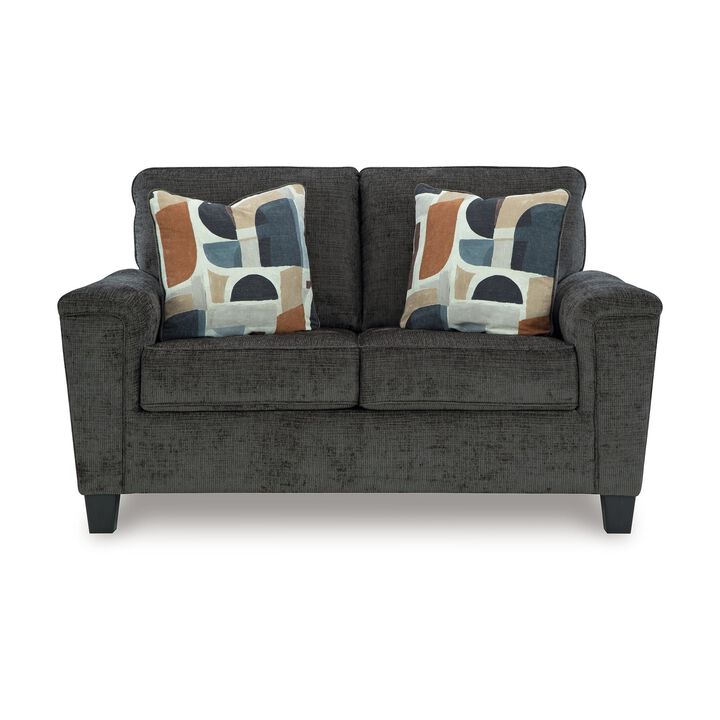 Erin Loveseat, 2 Accent Throw Pillows, 61 Inch Dark Gray Polyester - Benzara