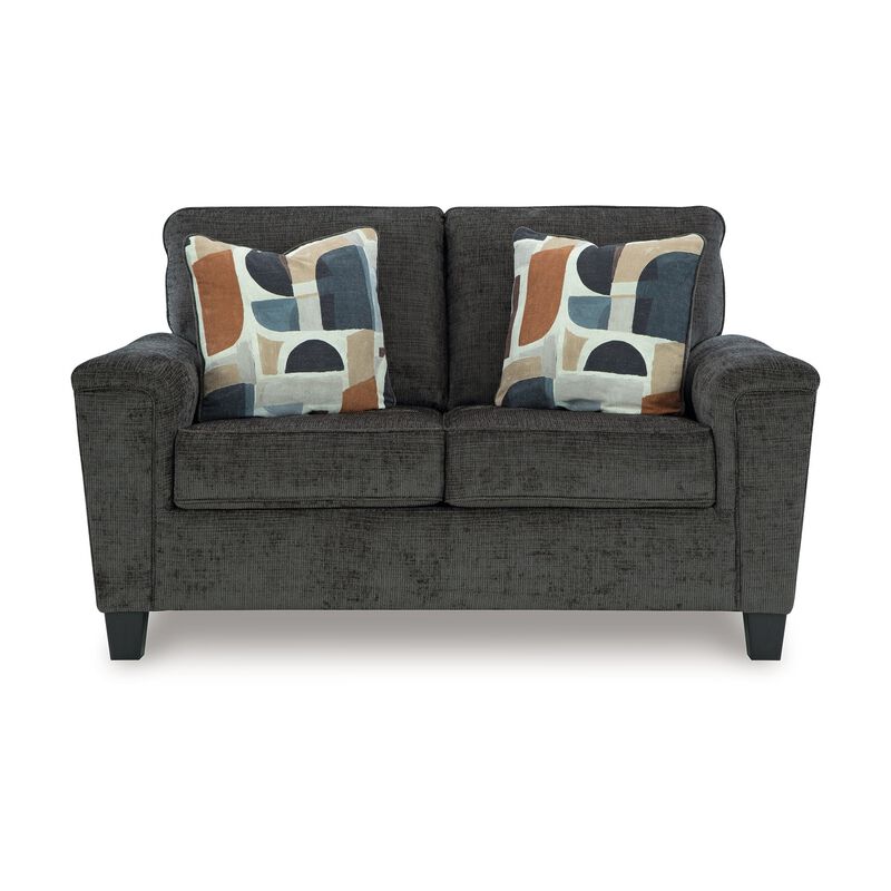Erin Loveseat, 2 Accent Throw Pillows, 61 Inch Dark Gray Polyester - Benzara