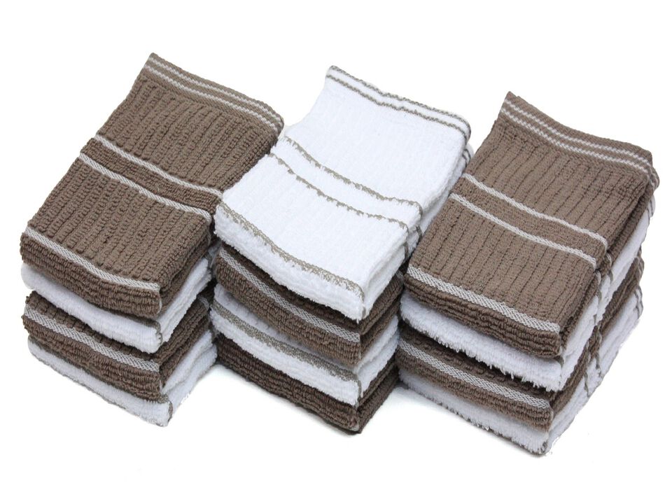 Set of 12 Brown and White Square Dishcloth 13"