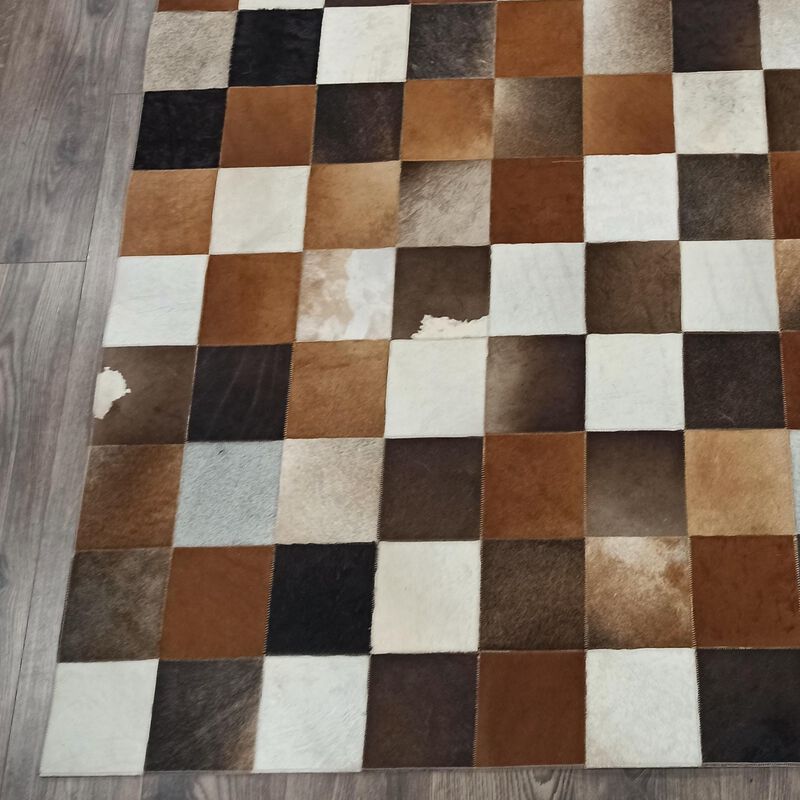 Brown White Cowhide Patchwork Rug image number 2