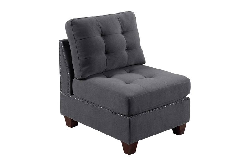 Streamdale Tufted Grey Armless Chair with Wooden Legs