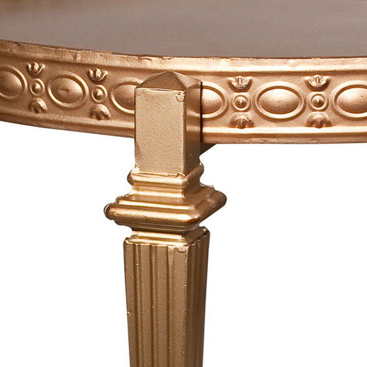 32 Inch Metal Cocktail Table, Circular Pattern Edged Round Top, Copper