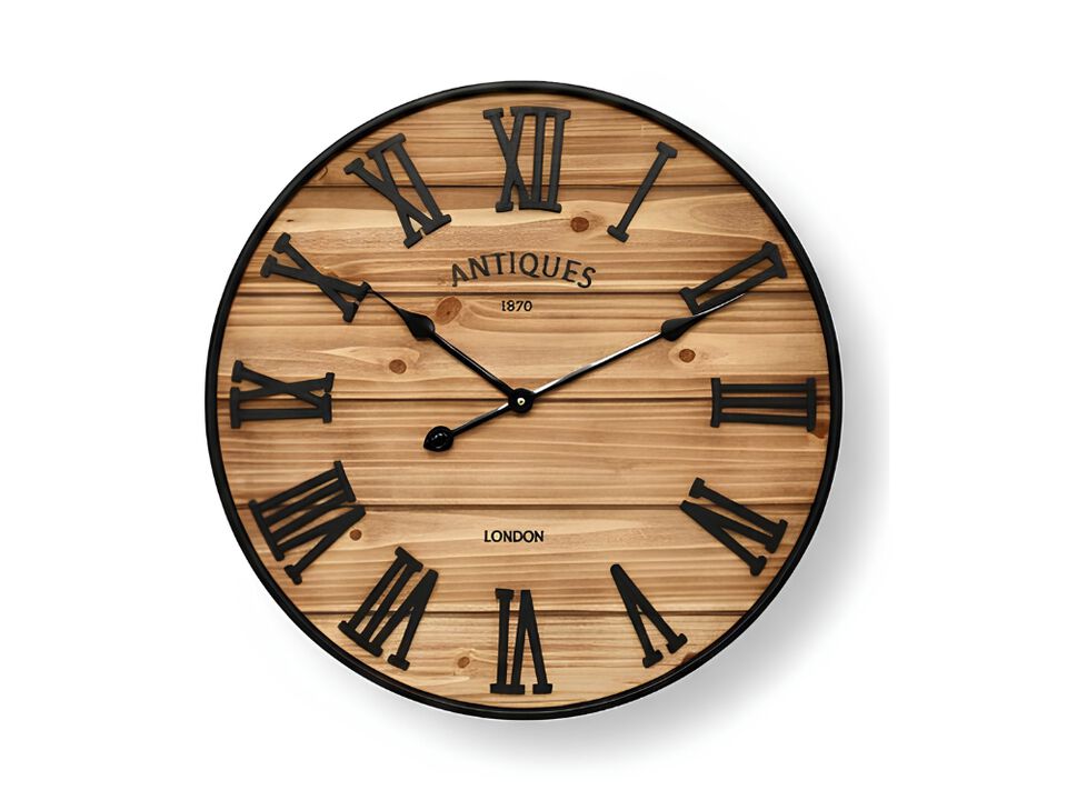 Farmhouse Wall Clock 24 Inch Rustic Wood Silent Non Ticking Battery Decor