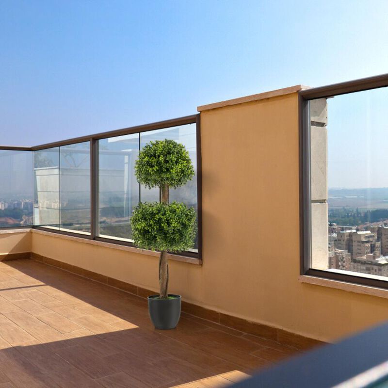 Hivvago 40 Inch Artificial Boxwood Topiary Ball Tree for Front Porch Patio Home-Green