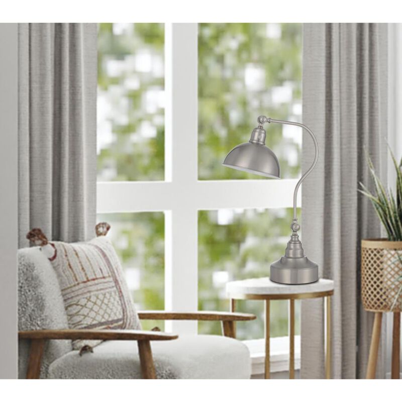 Hivvago 25" Nickel Metal Lantern Desk Table Lamp With Nickel Dome Shade