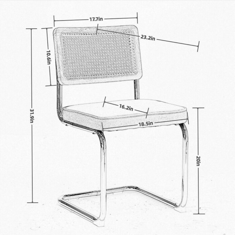 Whisen 2-Piece Mid Century Dining Chairs, Velvet Upholstered with Cane Back & Chrome Base, Cantilever Design for Kitchen image number 9