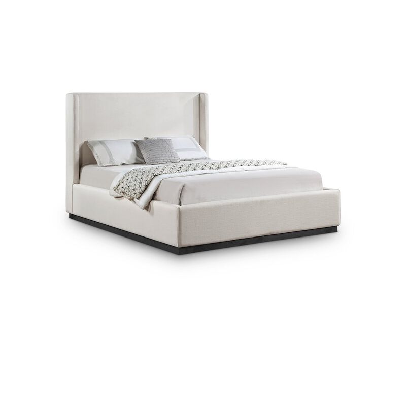 Meridian Furniture Flynn Beige Linen Textured Fabric Queen Bed