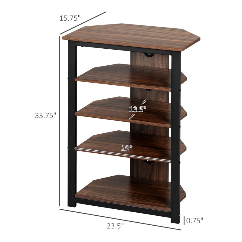 Small Corner TV Stand Shelf for Up to 29 Inches, Home Entertainment Center with Storage Shelves, Wooden & Steel, Living Room Storage, Brown
